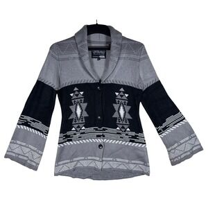Powder River Outfitters Womens Western Shawl Cardigan Grey Stagecoach Sweater S